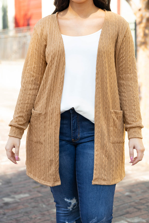 Chic Soul plus size clothing, brown knitted long sleeve cardigan
