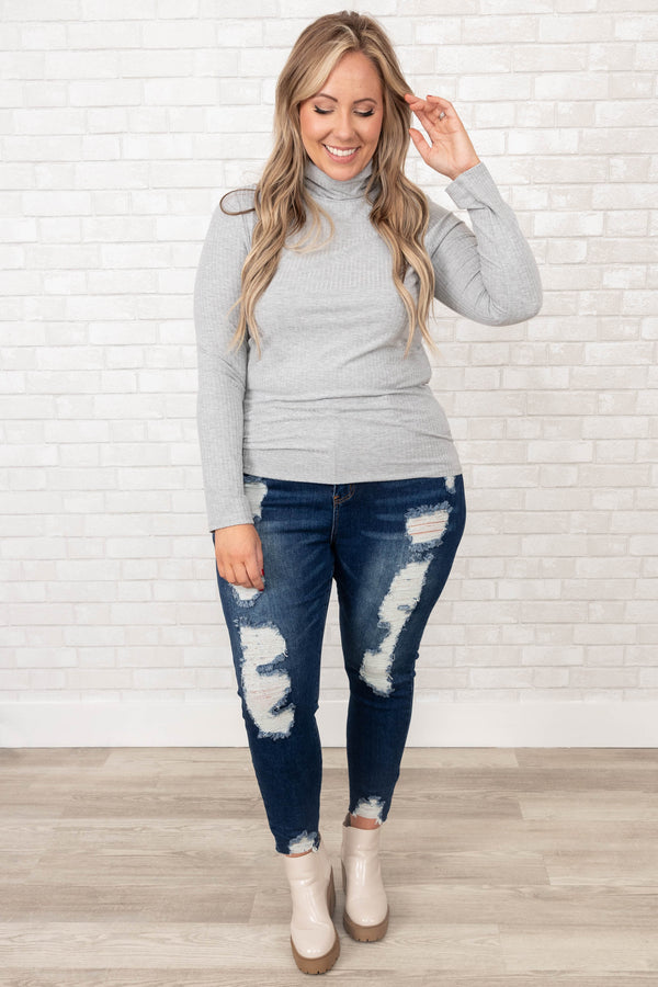 Chic Soul plus size clothing, heather grey turtle neck