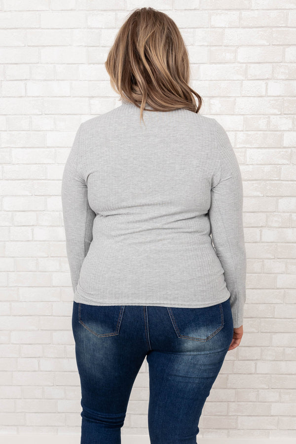 Chic Soul plus size clothing, heather grey turtle neck