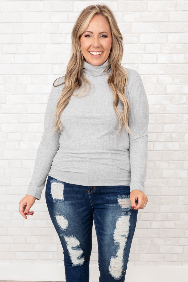 Chic Soul plus size clothing, heather grey turtle neck