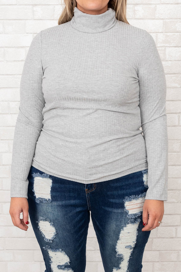 Chic Soul plus size clothing, heather grey turtle neck