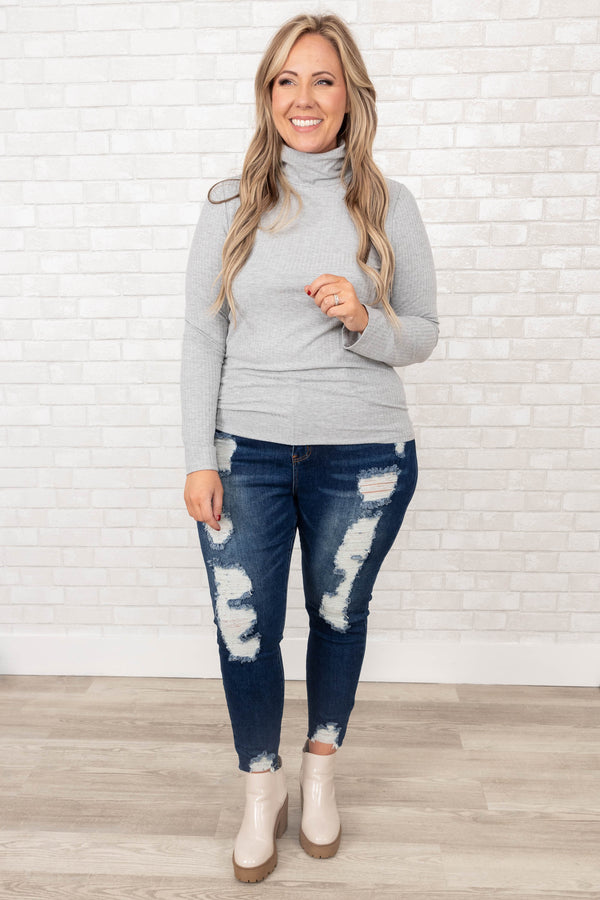 Chic Soul plus size clothing, heather grey turtle neck