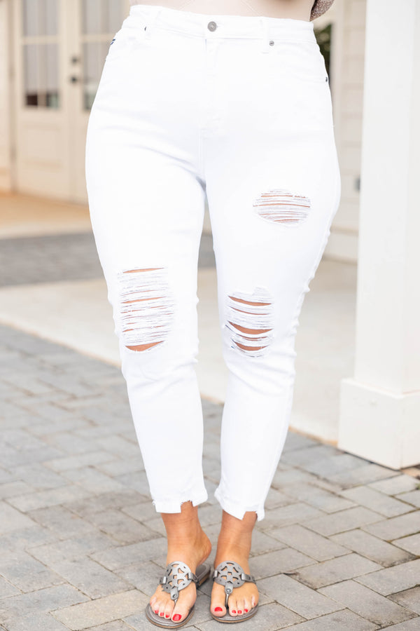 Chic Soul plus size clothing, white distressed jeans