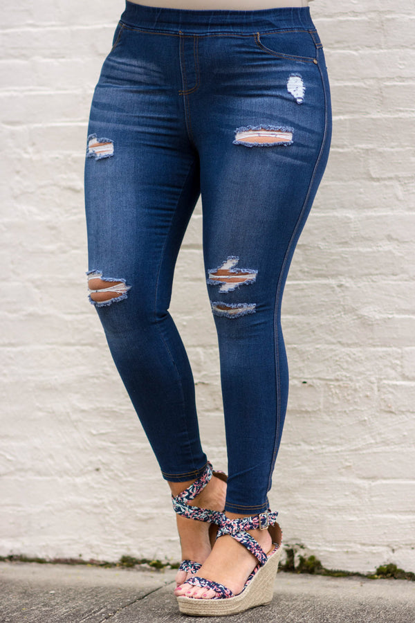 Out Of My Mind Jeggings, Blue – Chic Soul