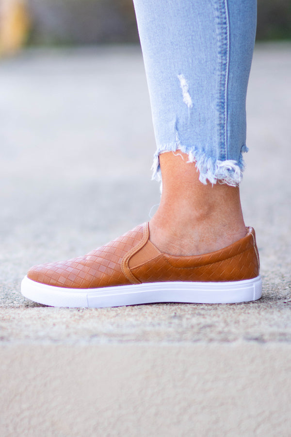 Women's Tan Leather Slide On Sneakers | Chic Soul