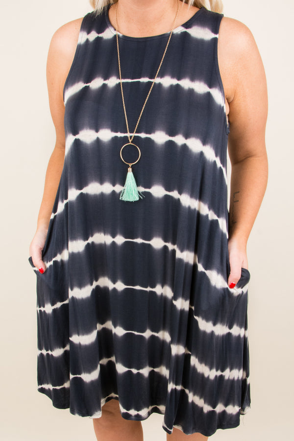 dress, tank top, pockets, short, flowy, white, tie dye, stripe, black