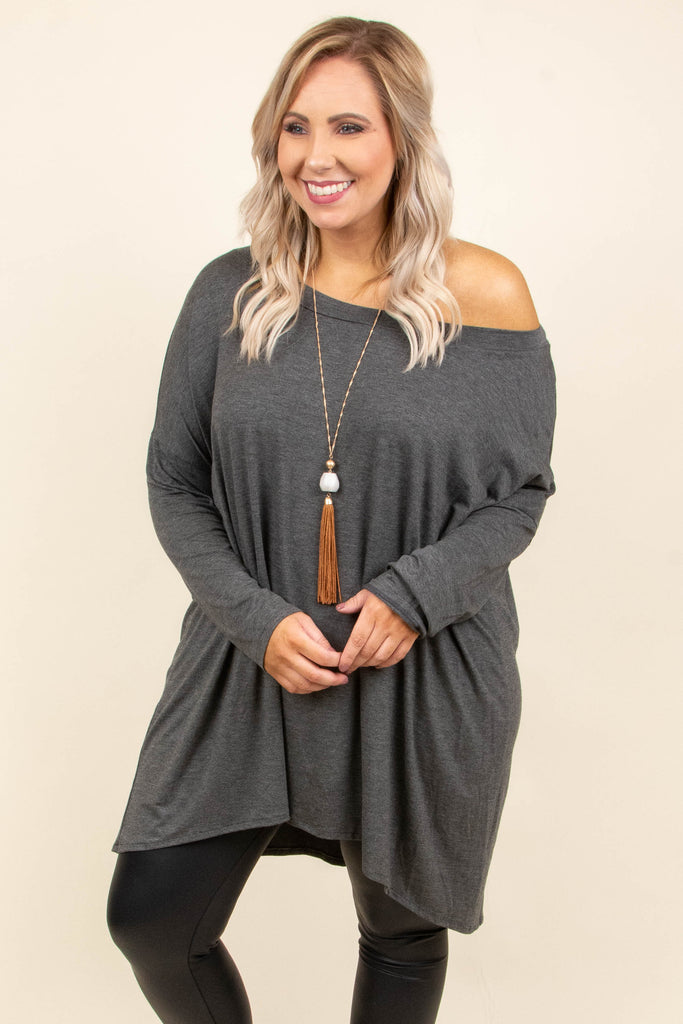 Cozy Mornings Tunic, Charcoal – Chic Soul