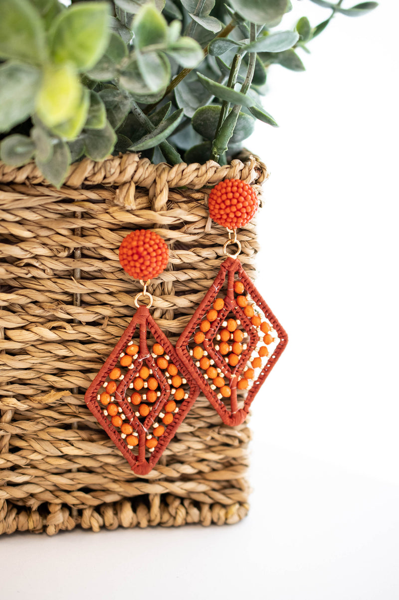 Earrings Rust Peacock Feather Earrings