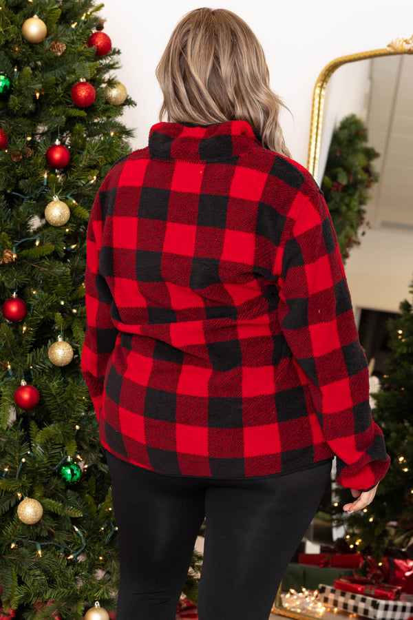 Chic Soul plus size clothing, red and black buffalo plaid pullover