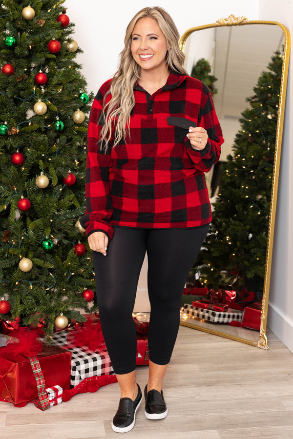 Chic Soul plus size clothing, red and black buffalo plaid pullover