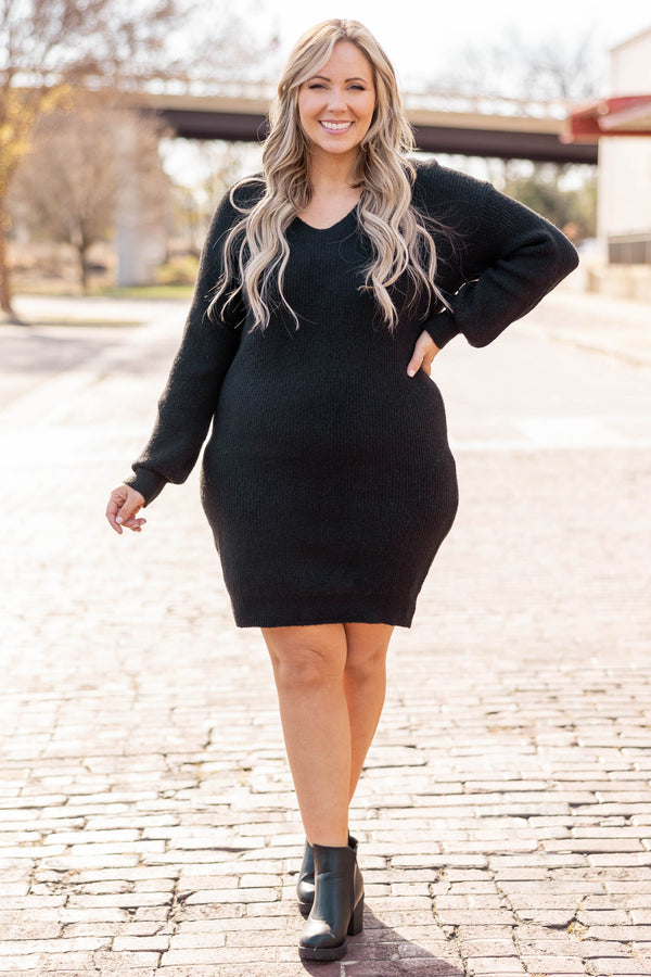 Chic Soul plus size clothing, black sweater long sleeve dress