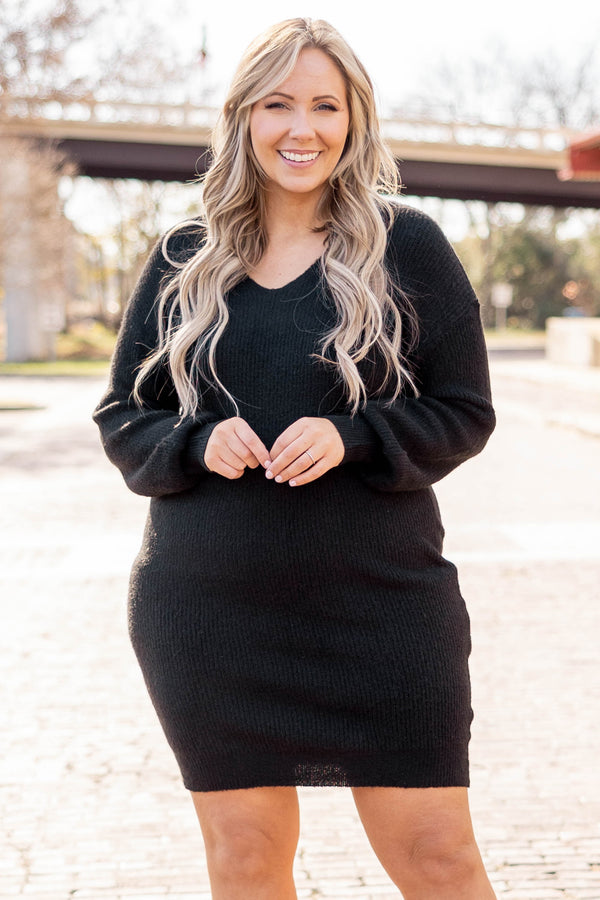 Chic Soul plus size clothing, black sweater long sleeve dress