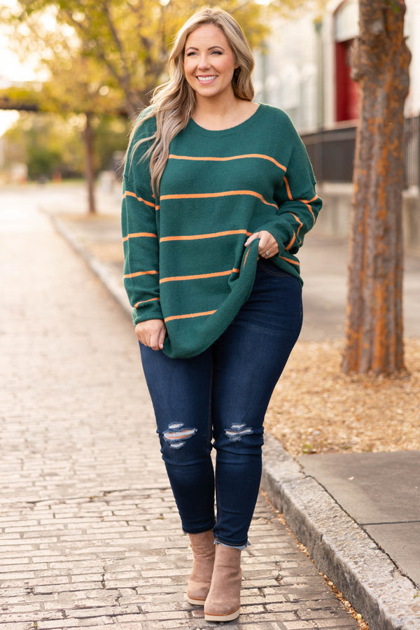 Chic Soul plus size clothing, olive and rust striped sweater