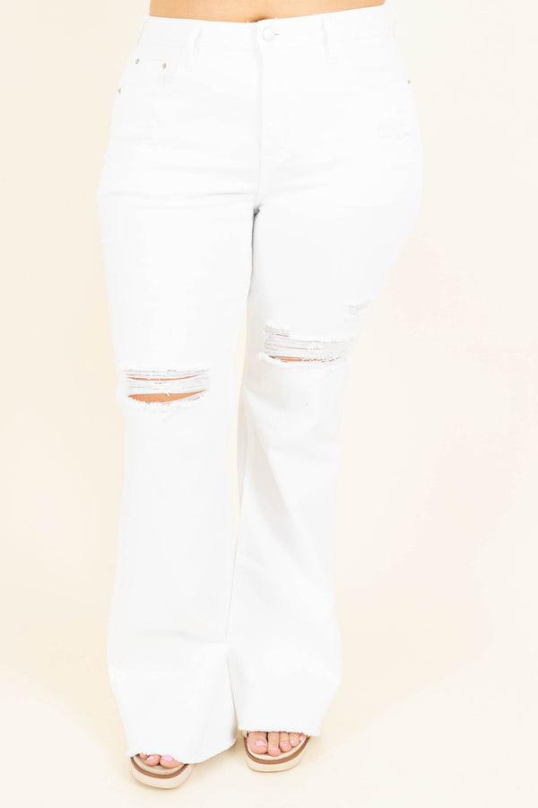 Chic Soul plus size clothing, white distressed flare jeans