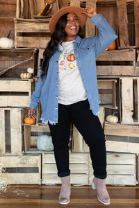 Plus size jean sales jacket with pearls