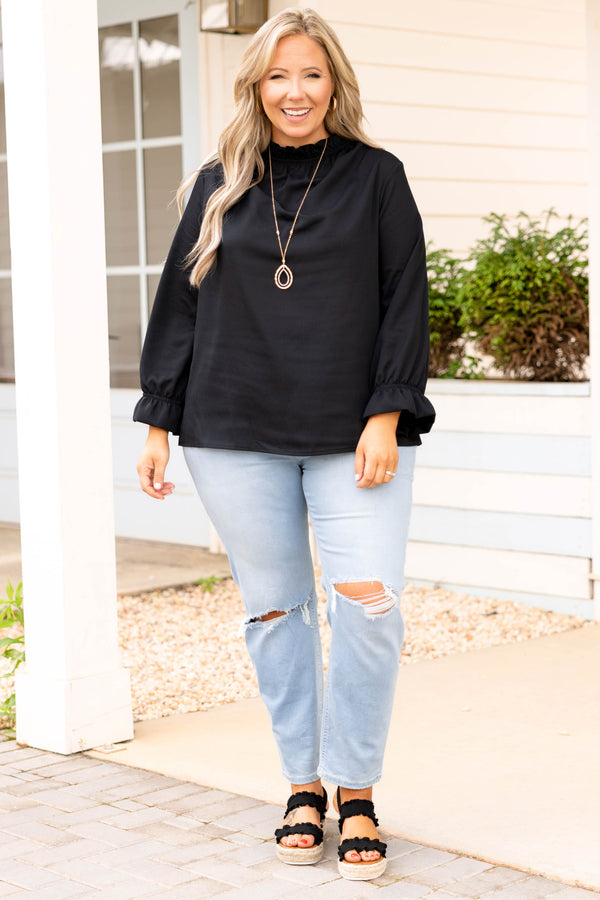 Chic Soul plus size clothing, black solid long sleeve casual top			