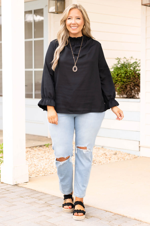 Chic Soul plus size clothing, black solid long sleeve casual top			