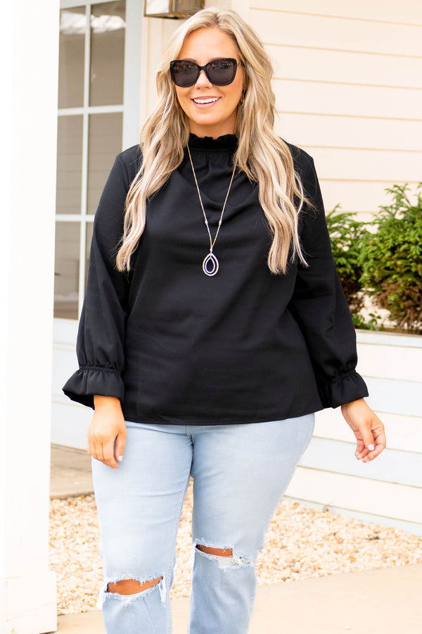 Chic Soul plus size clothing, black solid long sleeve casual top			