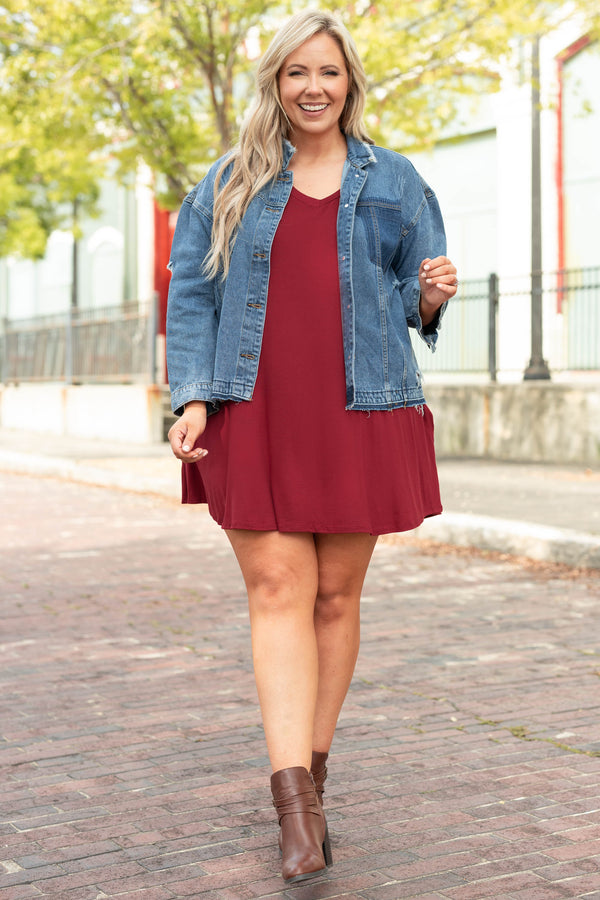 Blue jean store jacket with dress