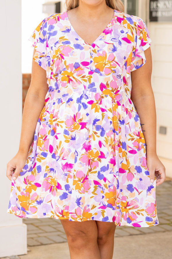 Chic Soul plus size clothing, purple floral flutter sleeve casual dress