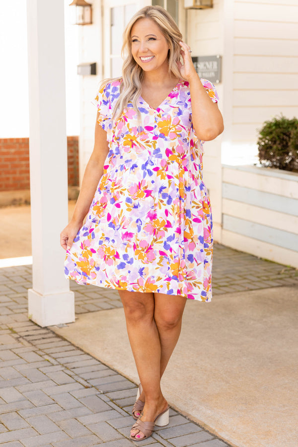 Chic Soul plus size clothing, purple floral flutter sleeve casual dress