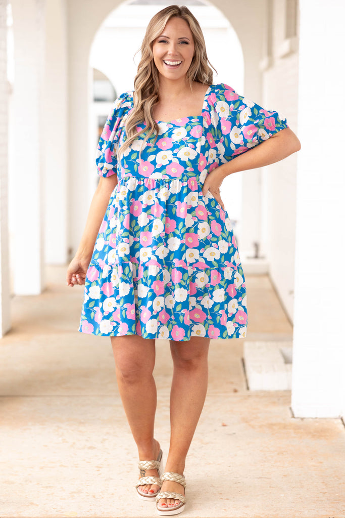 Springtime Melodies Dress, Iris Blue Mix – Chic Soul