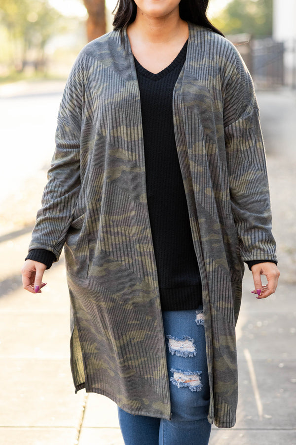 Chic Soul plus size clothing, camo cardigan