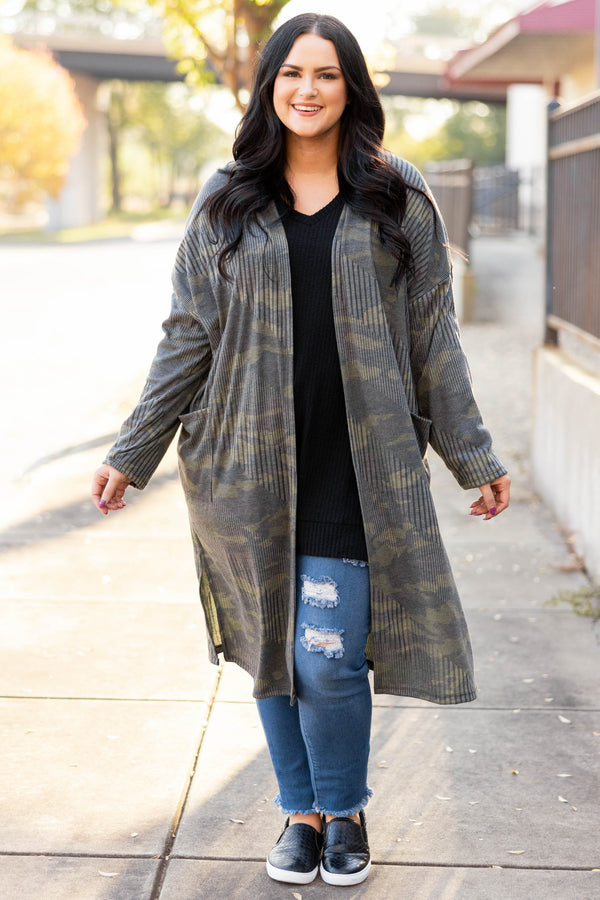 Chic Soul plus size clothing, camo cardigan