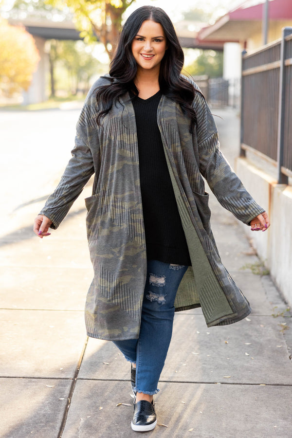Chic Soul plus size clothing, camo cardigan