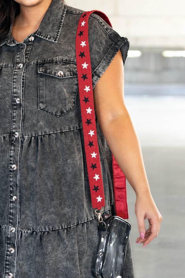 Star Beaded Bag Strap - Red and Black
