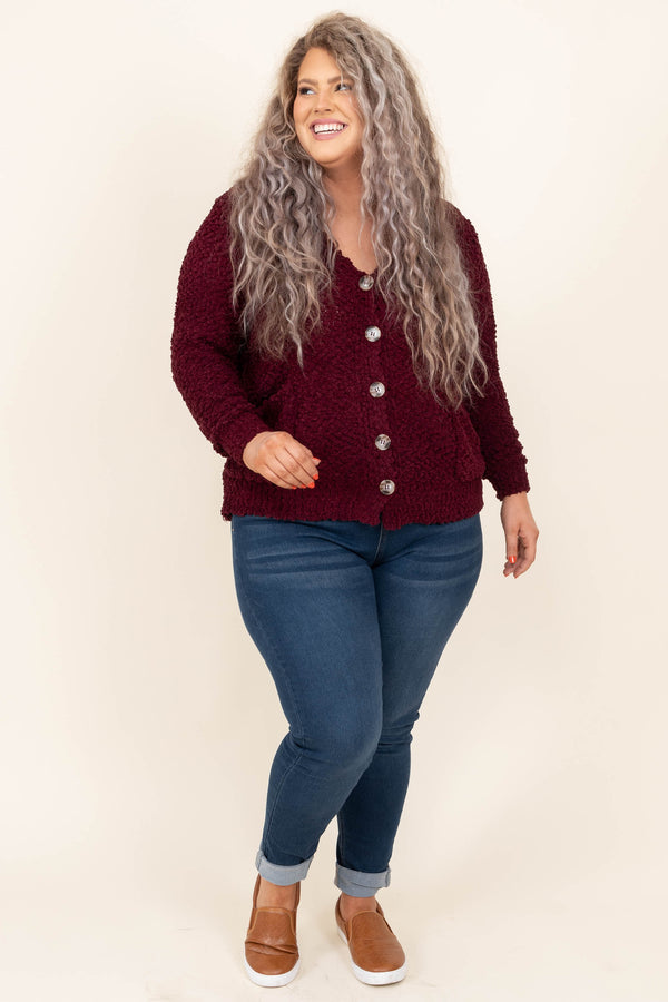 Chic Soul plus size clothing, dark burgundy button up cardigan