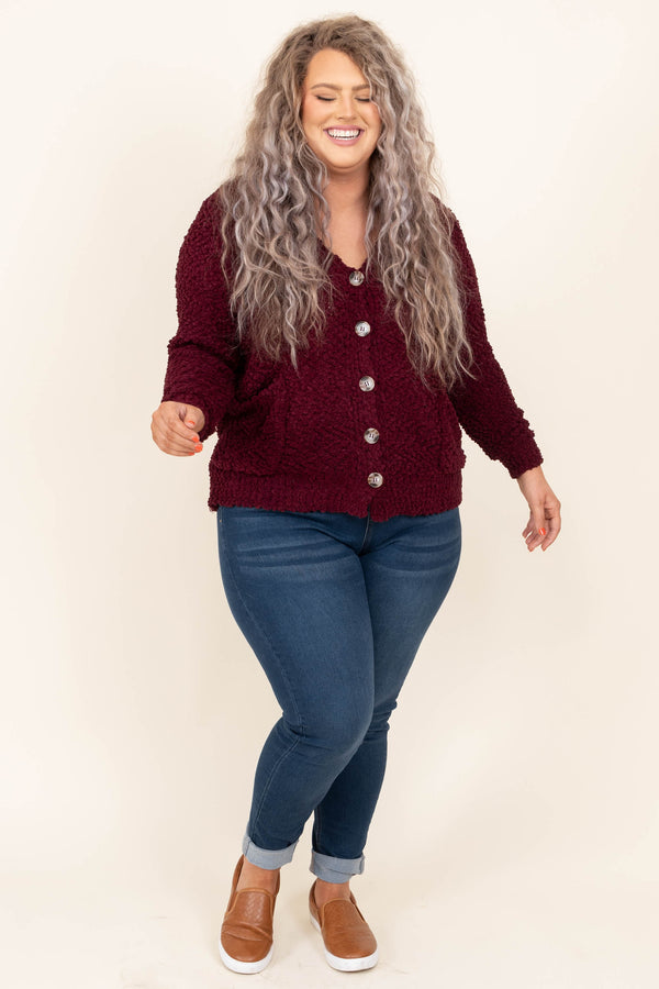 Chic Soul plus size clothing, dark burgundy button up cardigan