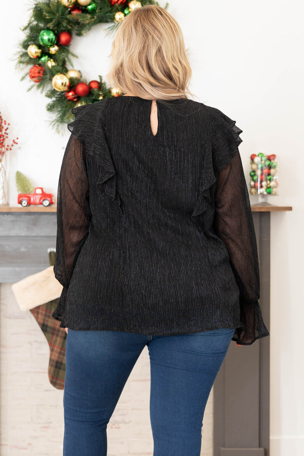 Chic Soul plus size clothing, black solid long sleeve blouse