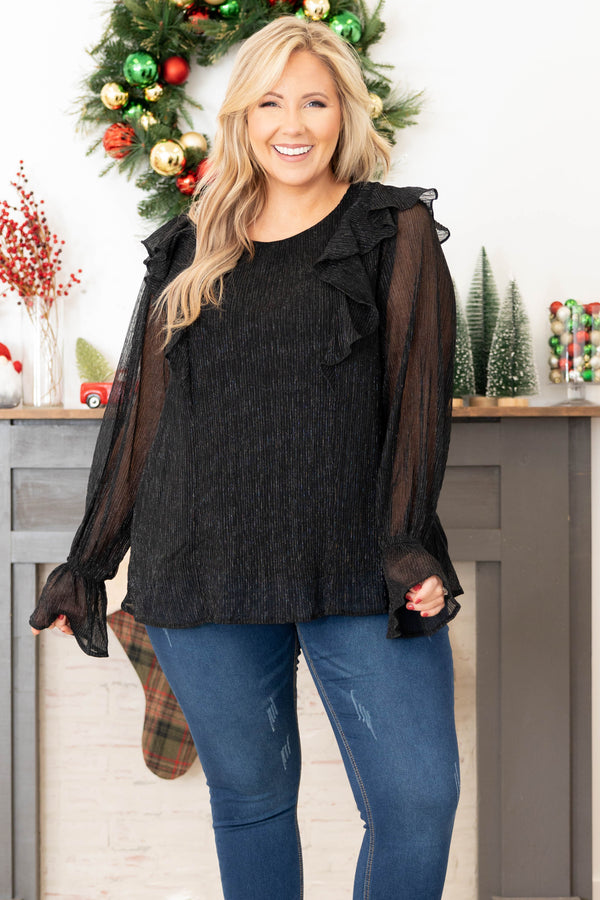 Chic Soul plus size clothing, black solid long sleeve blouse