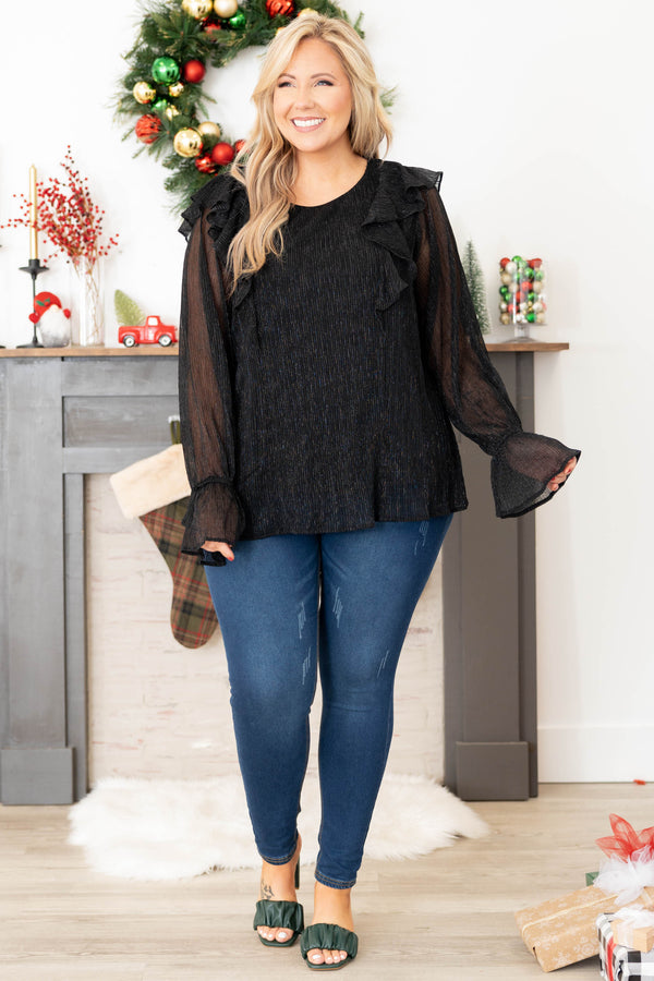 Chic Soul plus size clothing, black solid long sleeve blouse