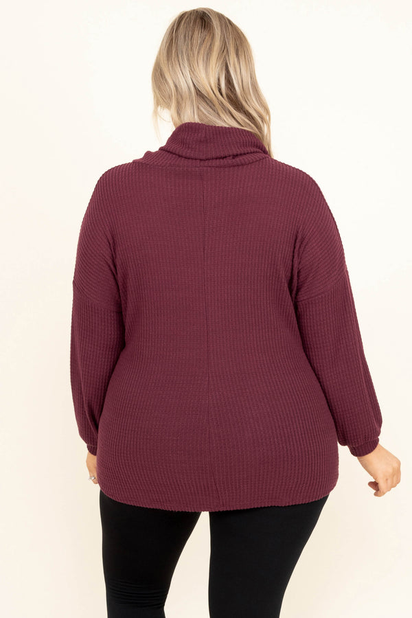 Chic Soul plus size clothing, turtle neck burgundy top