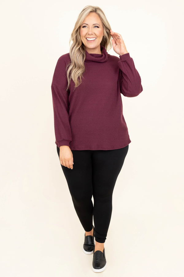 Chic Soul plus size clothing, turtle neck burgundy top