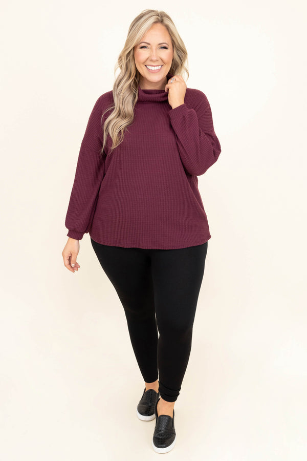 Chic Soul plus size clothing, turtle neck burgundy top