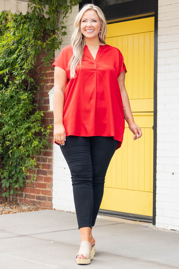 Straight Stunner Top, Tomato Red