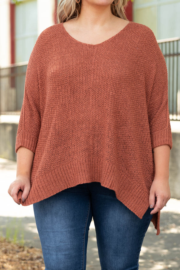 Chic Soul plus size clothing, cinnamon red orange colored sweater top