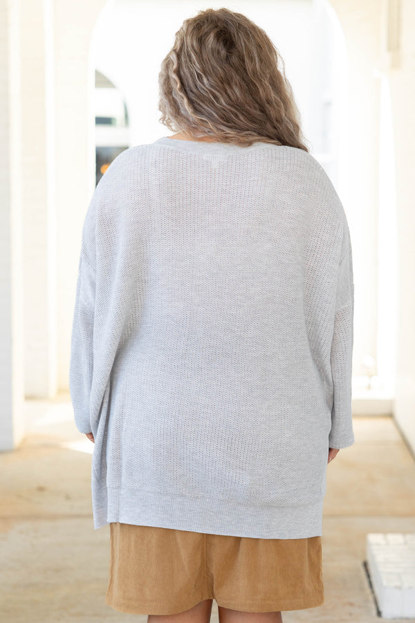 Chic Soul plus size clothing, heather gray flowy knitted sweater