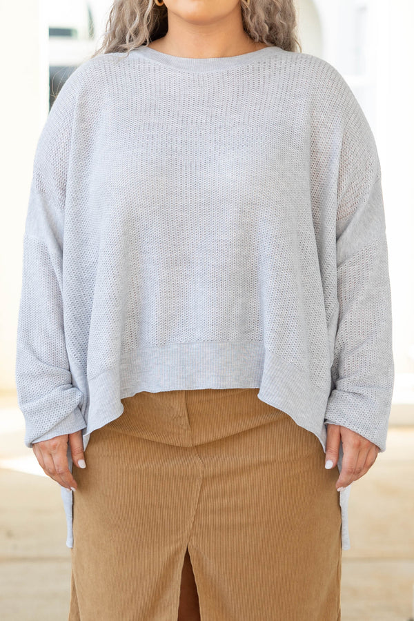 Chic Soul plus size clothing, heather gray flowy knitted sweater