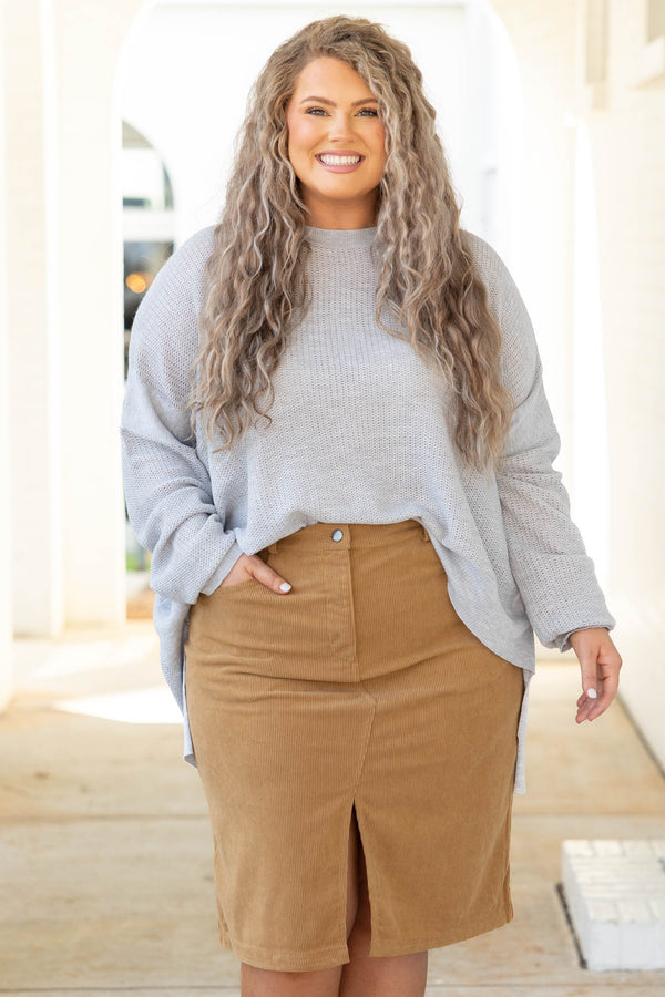 Chic Soul plus size clothing, heather gray flowy knitted sweater