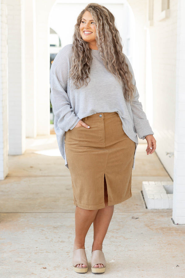 Chic Soul plus size clothing, heather gray flowy knitted sweater