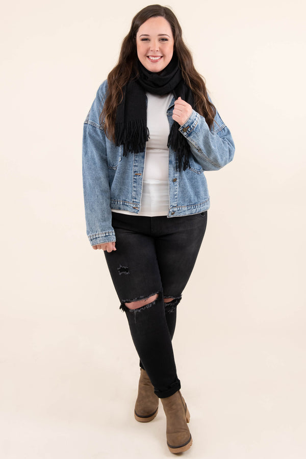 Chic Soul plus size clothing accessory, winter scarf in a solid black color.