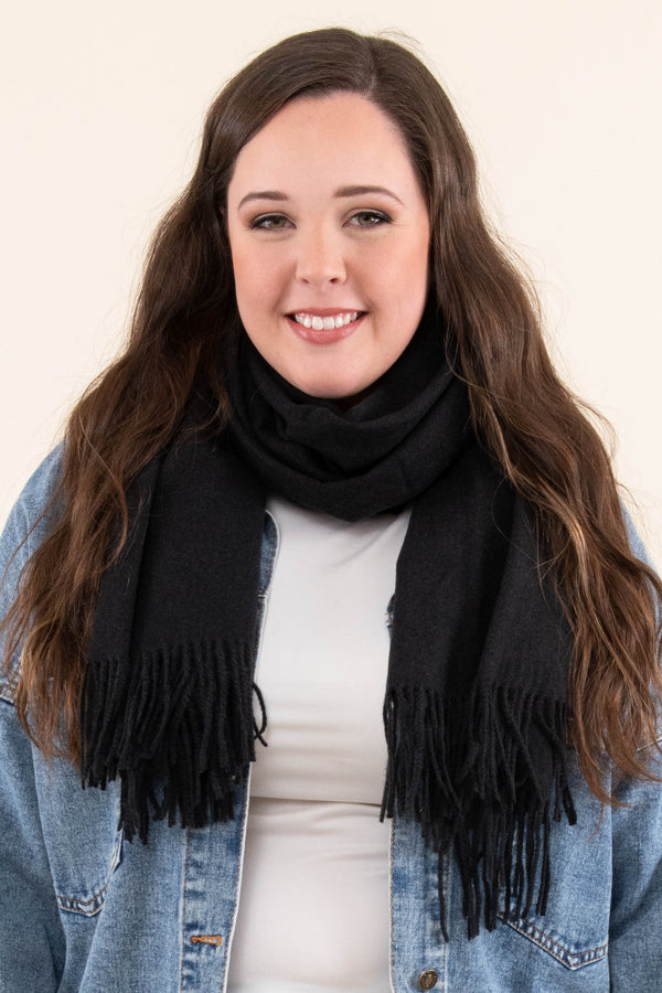 Chic Soul plus size clothing accessory, winter scarf in a solid black color.