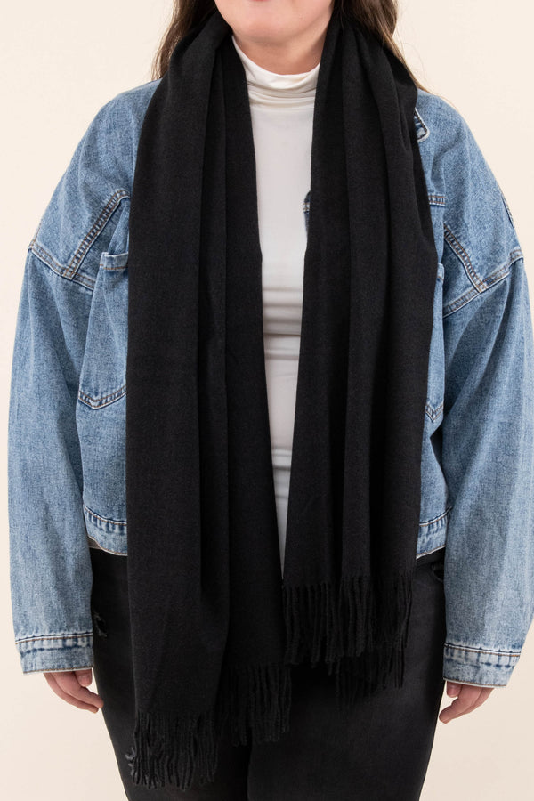 Chic Soul plus size clothing accessory, winter scarf in a solid black color.