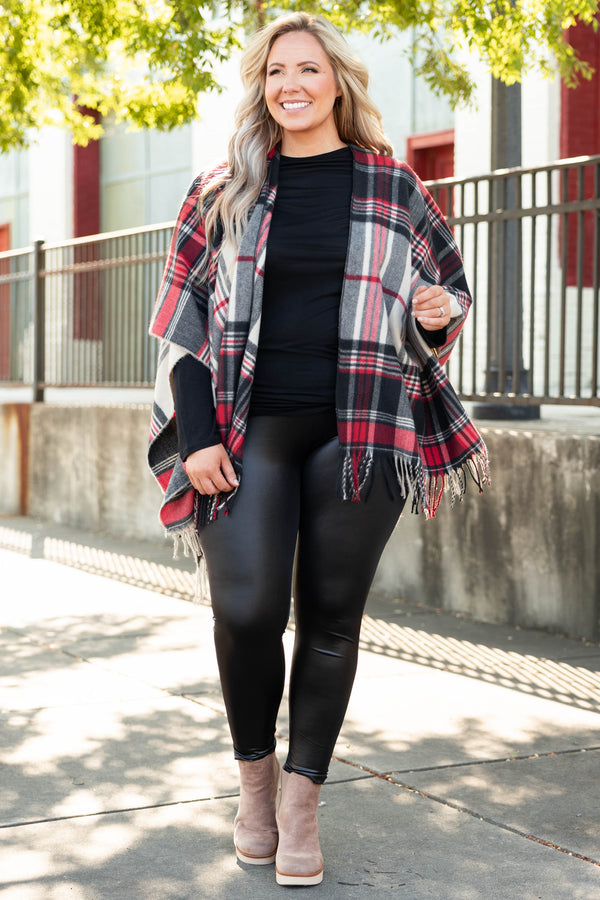 Chic Soul plus size clothing, red white and black poncho