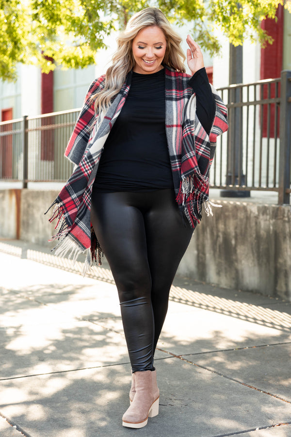 Chic Soul plus size clothing, red white and black poncho