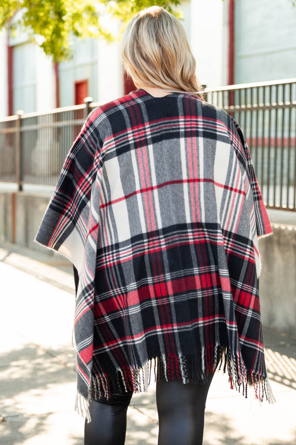 Chic Soul plus size clothing, red white and black poncho